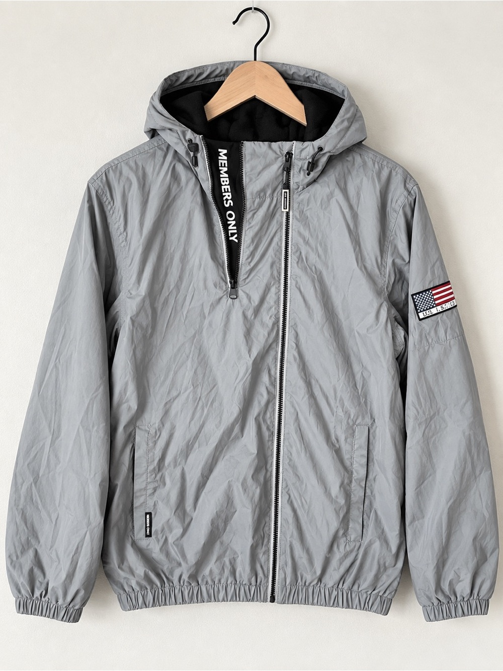 Members Only Mens Hooded Rain Jacket in Light Gray